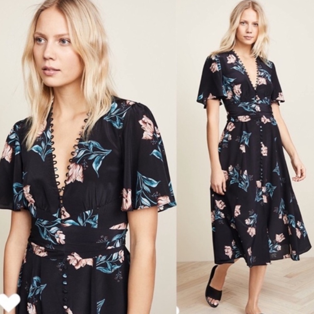 Nicholas Piper Floral Silk Midi Maxi Dress Black